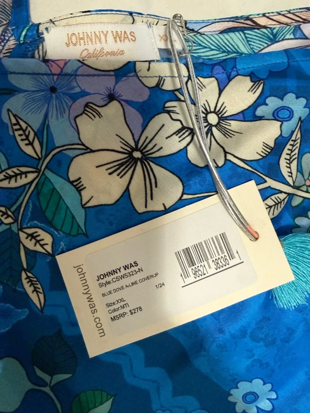 Johnny Was Blue Floral Ruffled Swim Coverup - Picture 6 of 11